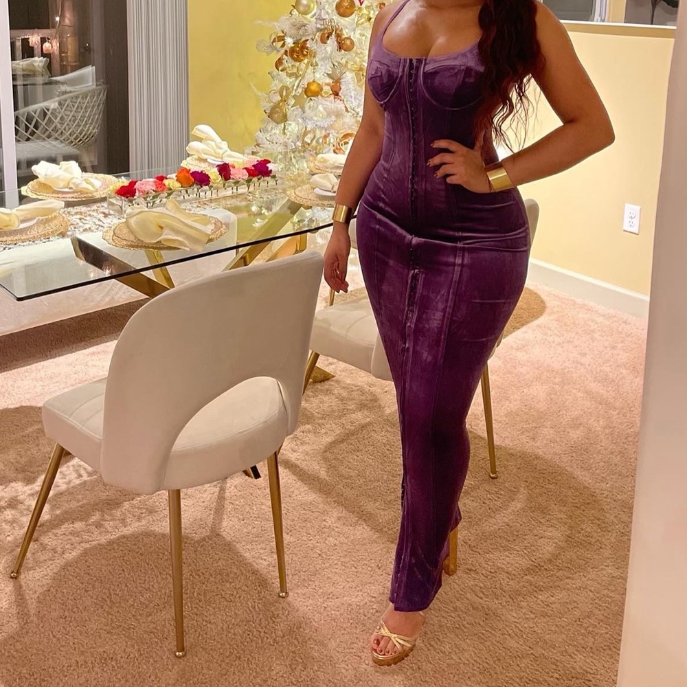 Purple Velvet Strapless Dress